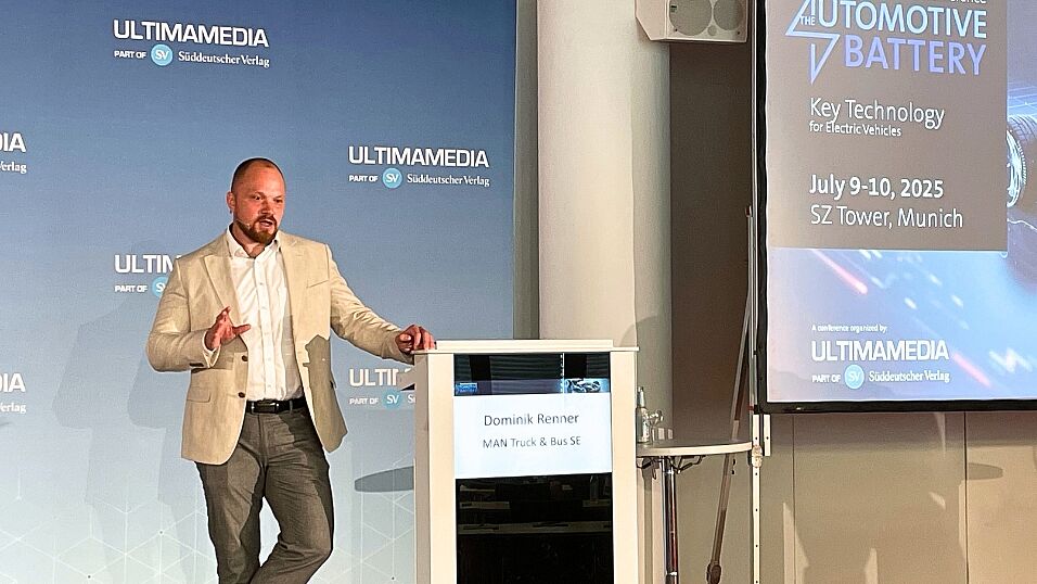 Dominik Renner (Head of Product Management for Batteries, MAN Truck & Bus SE) talking about The way to zero Emission in his keynote at The Automotive Battery – Key Technology for Electric Vehicles 9th - 10th July 2025