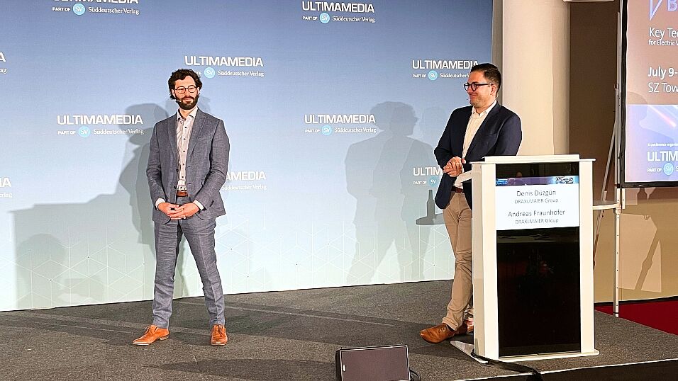 Denis Düzgün and Andreas Fraunhofer during their keynote Scaling or Losing at The Automotive Battery – Key Technology for Electric Vehicles 9th - 10th July 2025